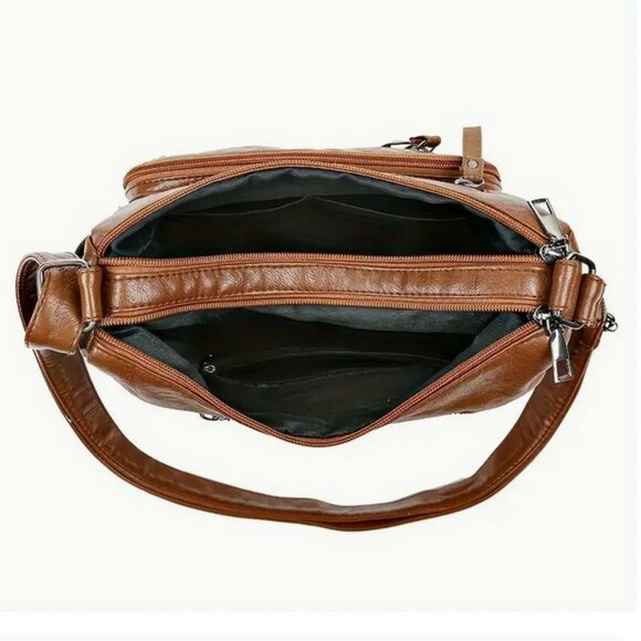 NWT Caramel Brown Handbag Purse Shoulder Strap Crossbody Versatile Solid Color - Picture 5 of 9